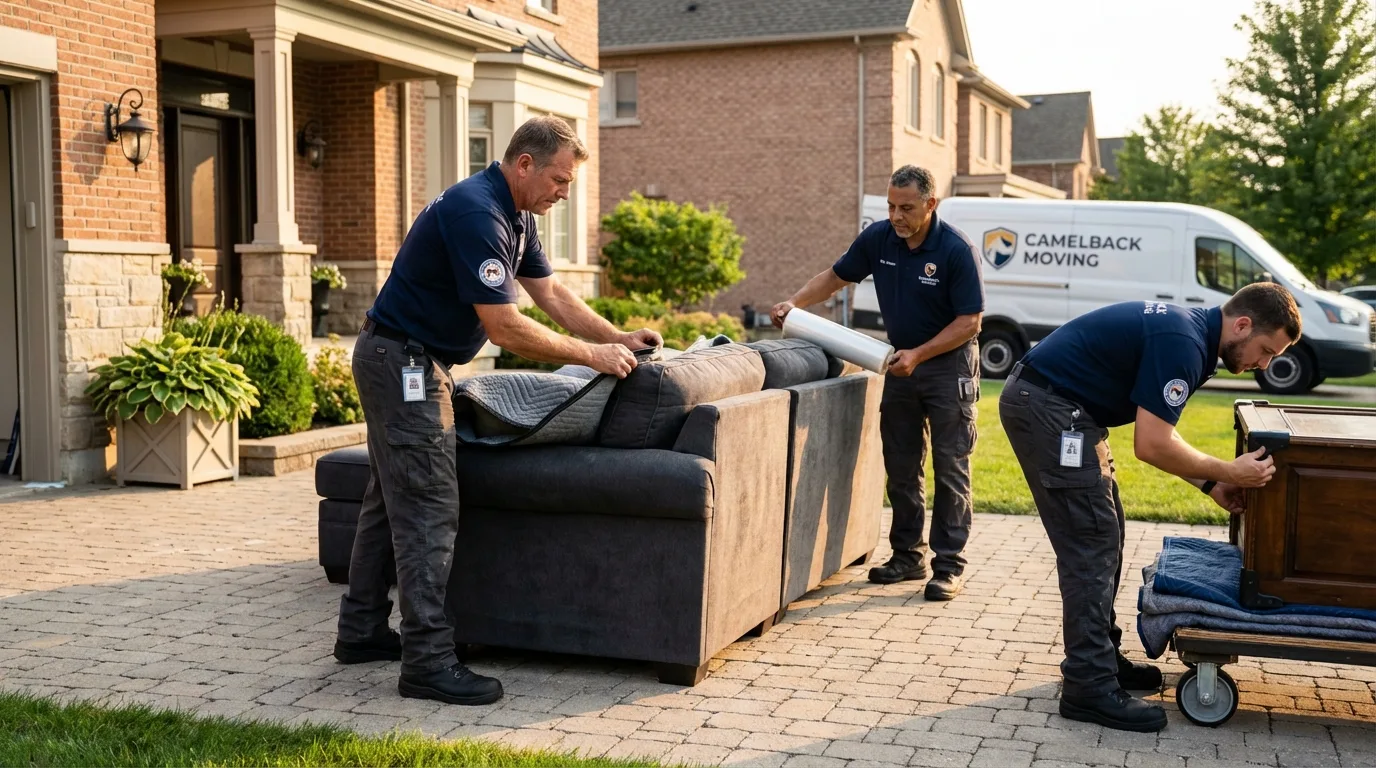 Large estate moving crew wrapping furniture in Fulton, IL